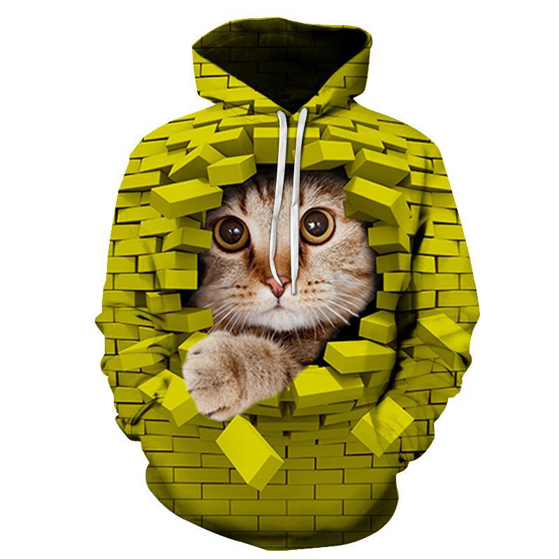 Hoodie Cat Print Streetwear