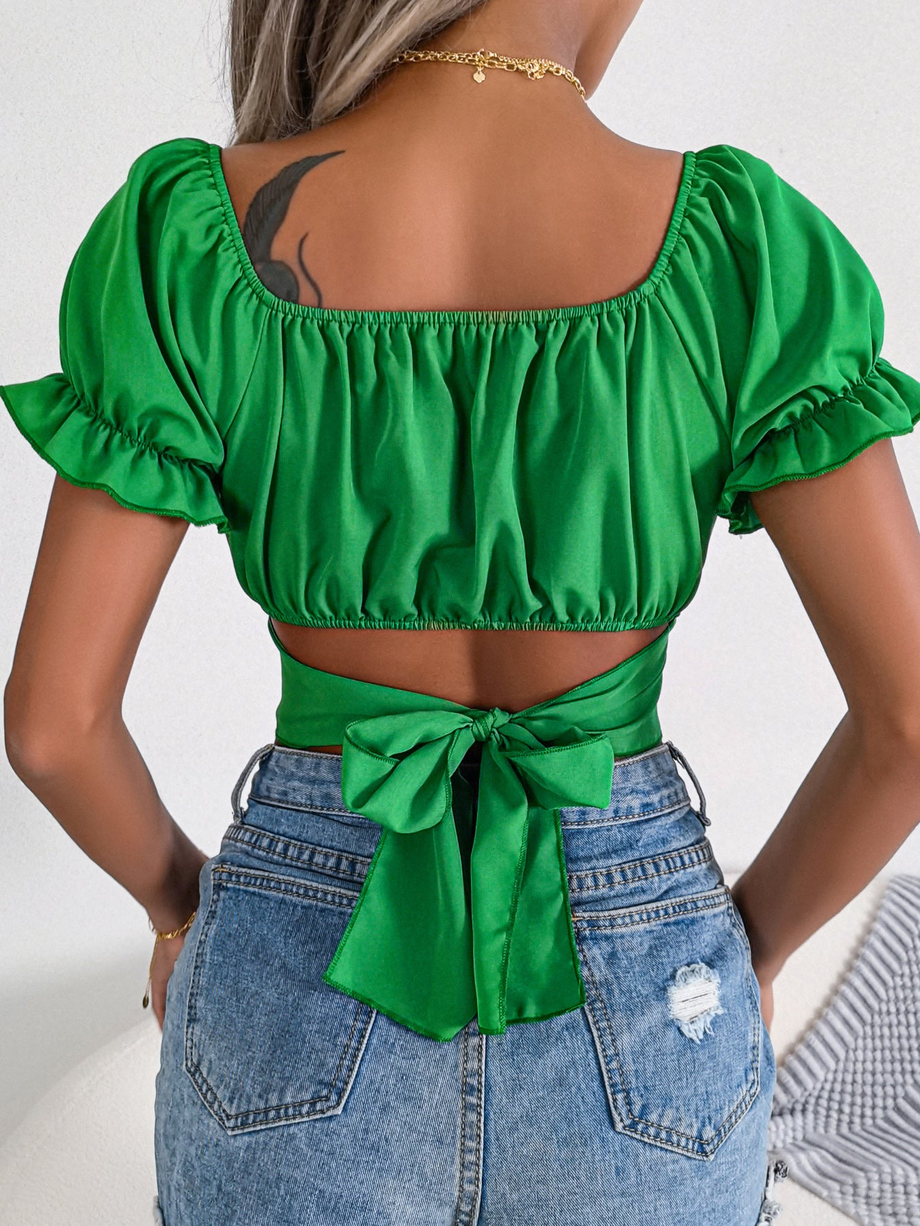 Tie Waist Chiffon Crop Top