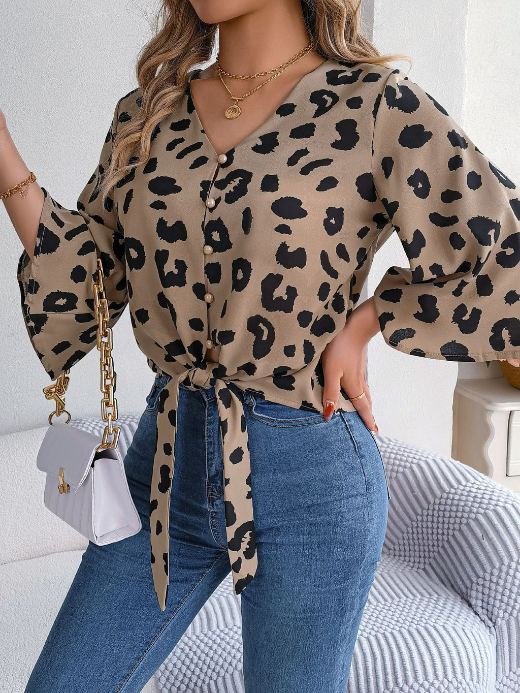 Leopard Print Chiffon Blouse