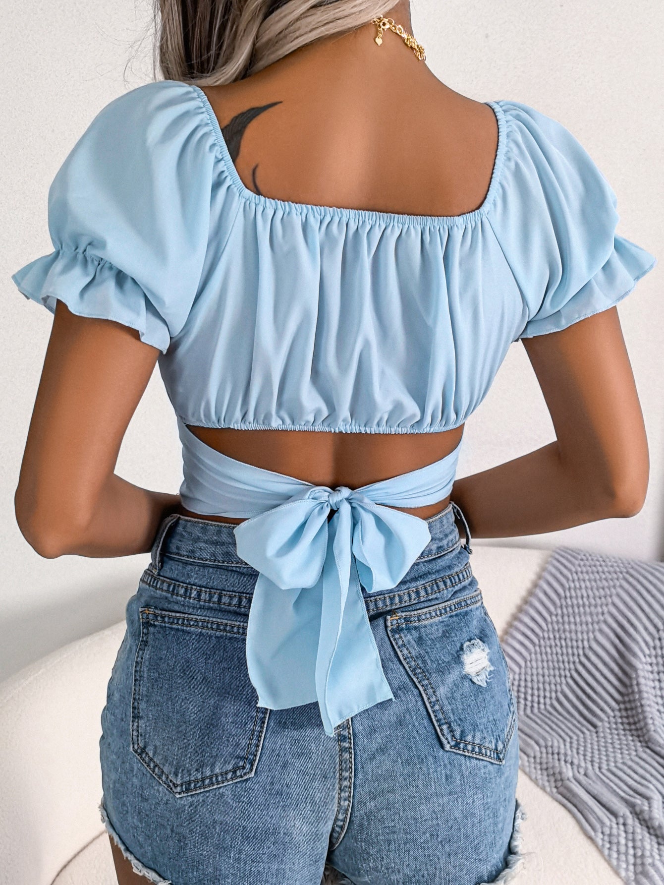 Tie Waist Chiffon Crop Top