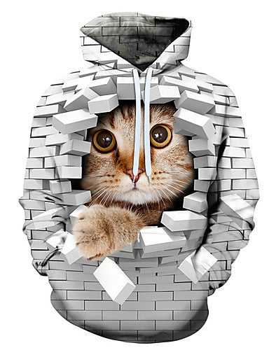 Hoodie Cat Print Streetwear
