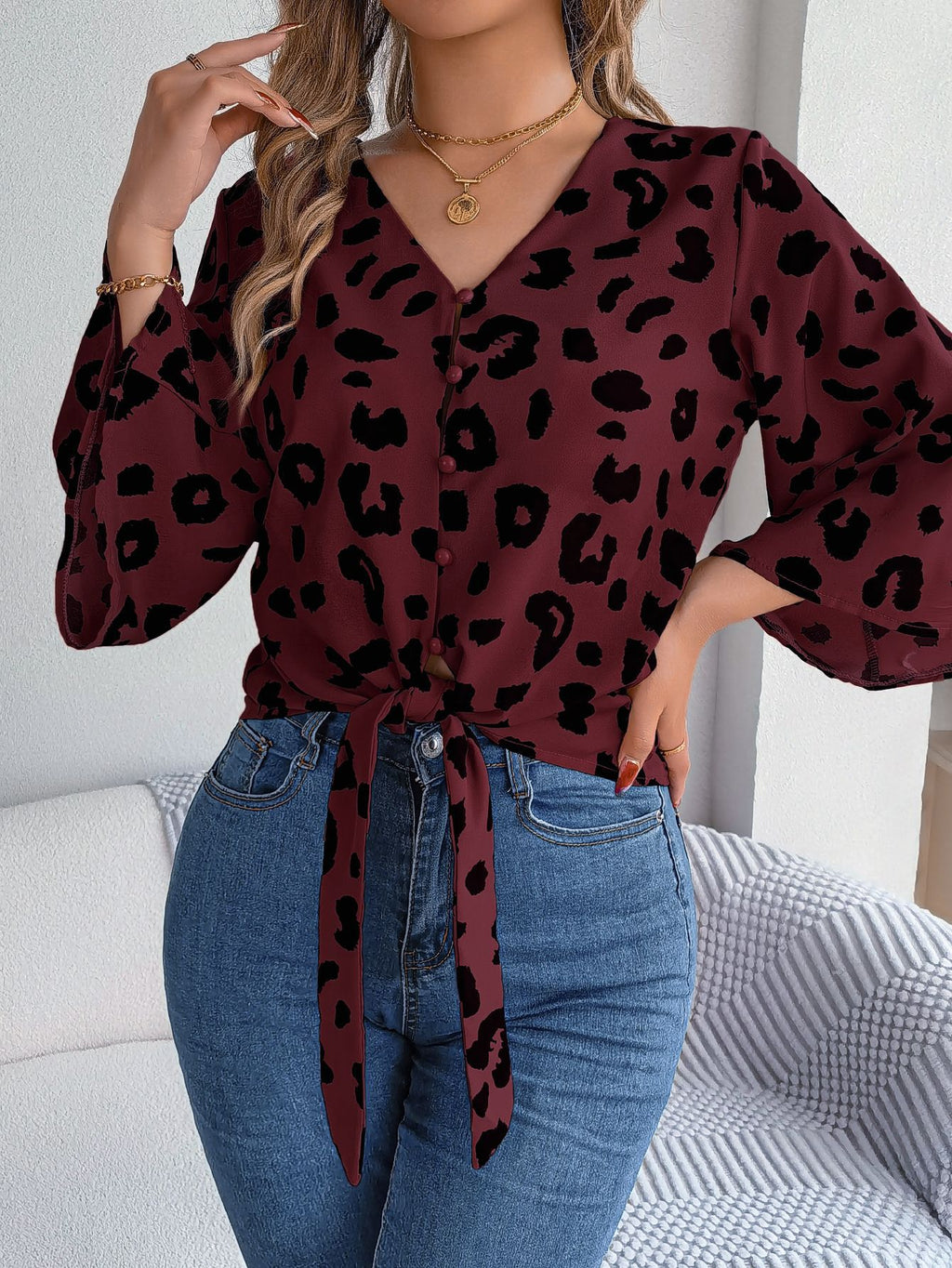 Leopard Print Chiffon Blouse