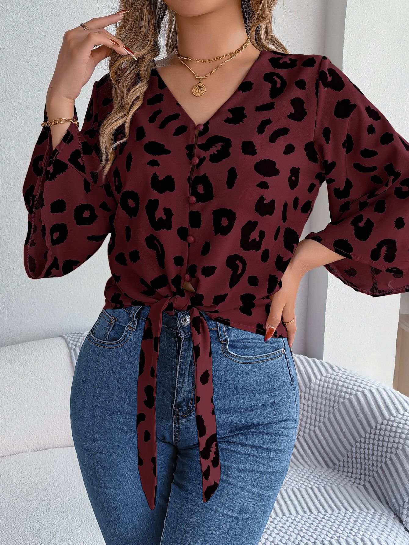 Leopard Print Chiffon Blouse