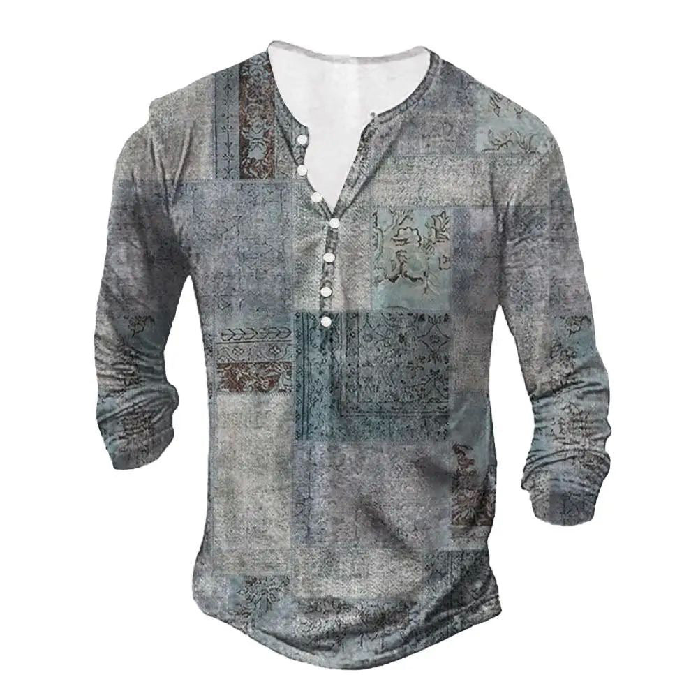 Open Placket 3D Digital Printed Ethnic Pattern