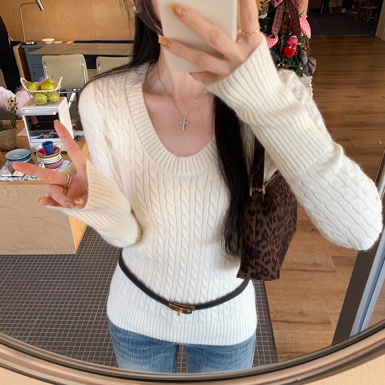 Gray Cable Knit Sweater