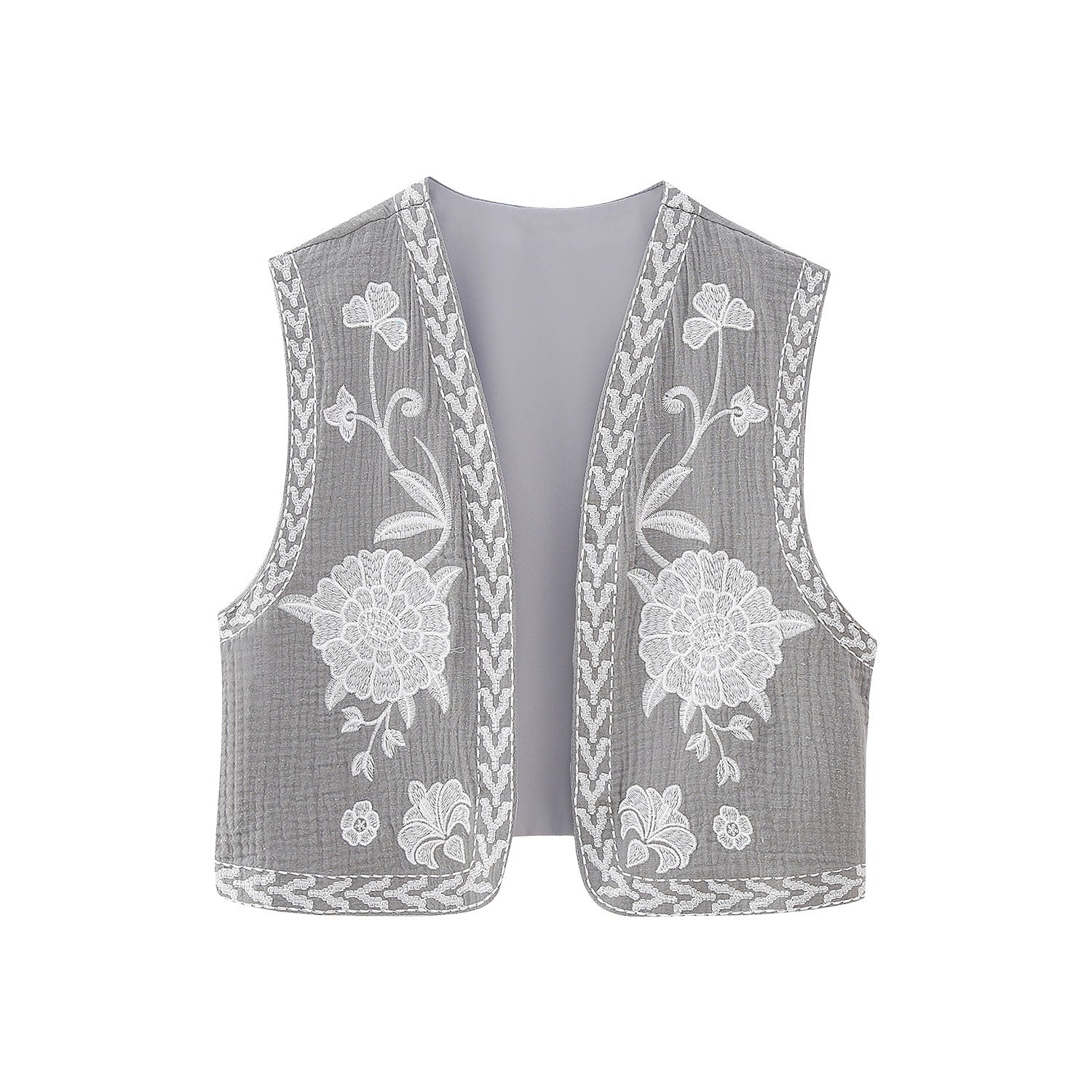 Embroidered Open-Front Vest