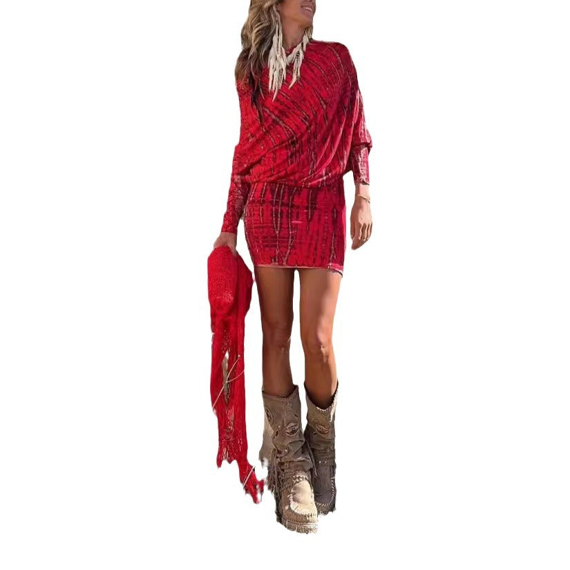Chic One-Shoulder Batwing Sleeve Mini Skirt