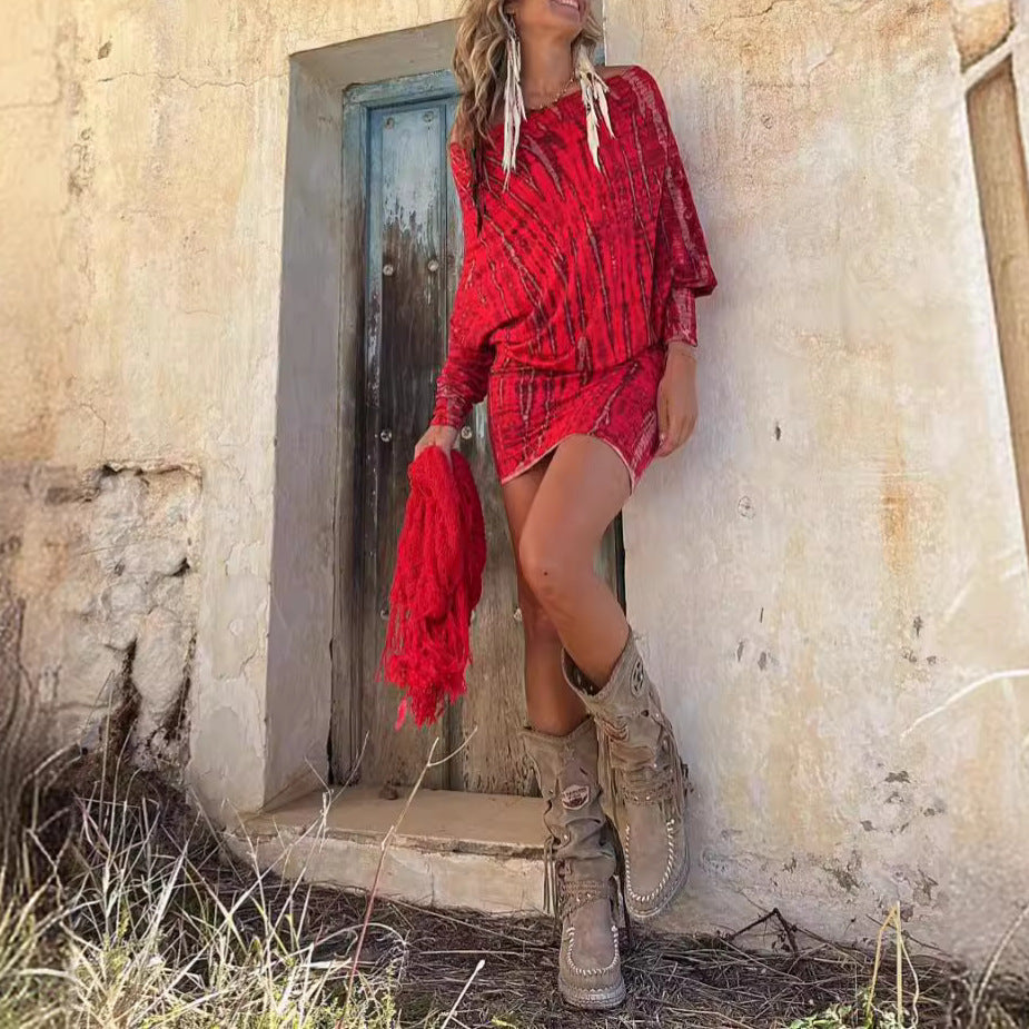 Chic One-Shoulder Batwing Sleeve Mini Skirt