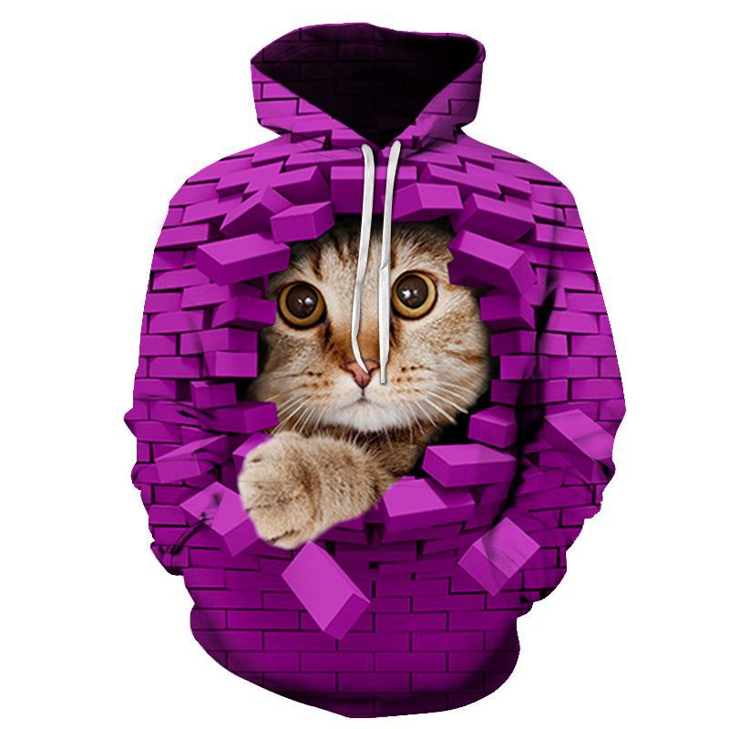 Hoodie Cat Print Streetwear