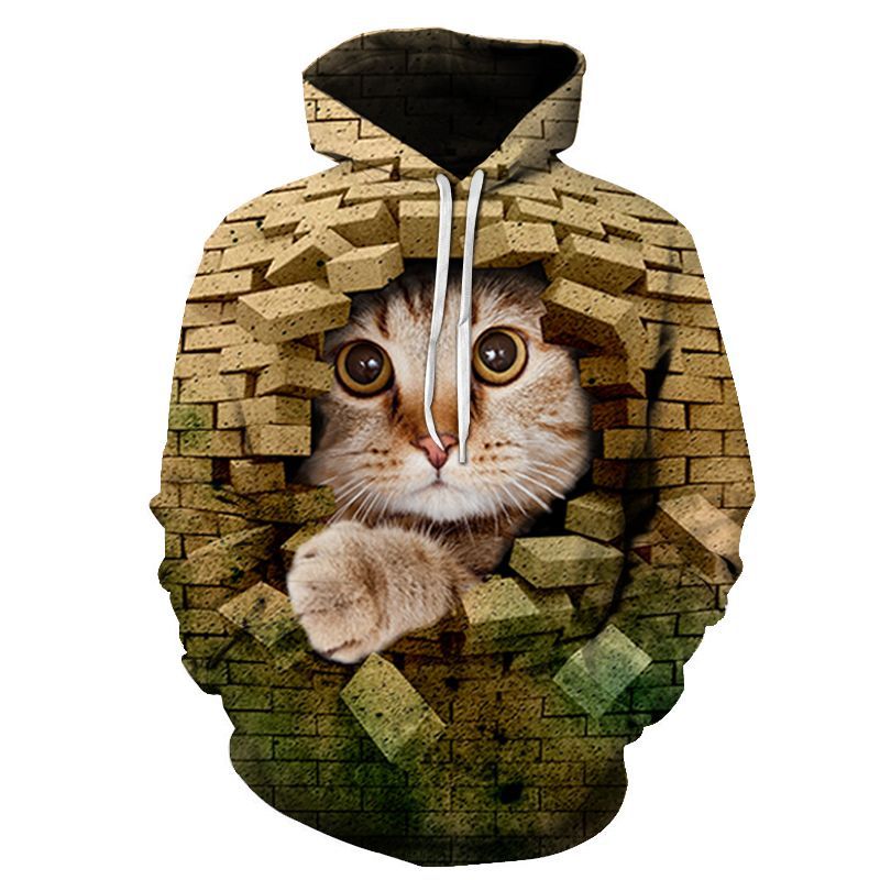 Hoodie Cat Print Streetwear