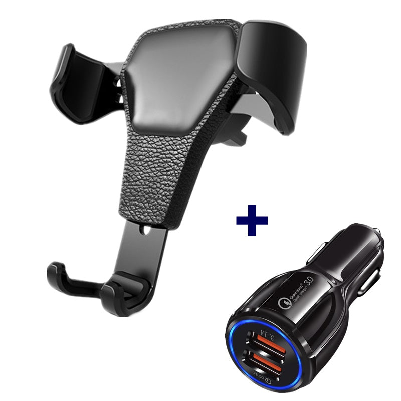 Leather Grain Gravity Mobile Phone Car Holder