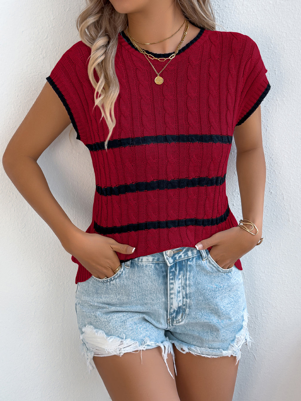 Stripe Cable Knit Top