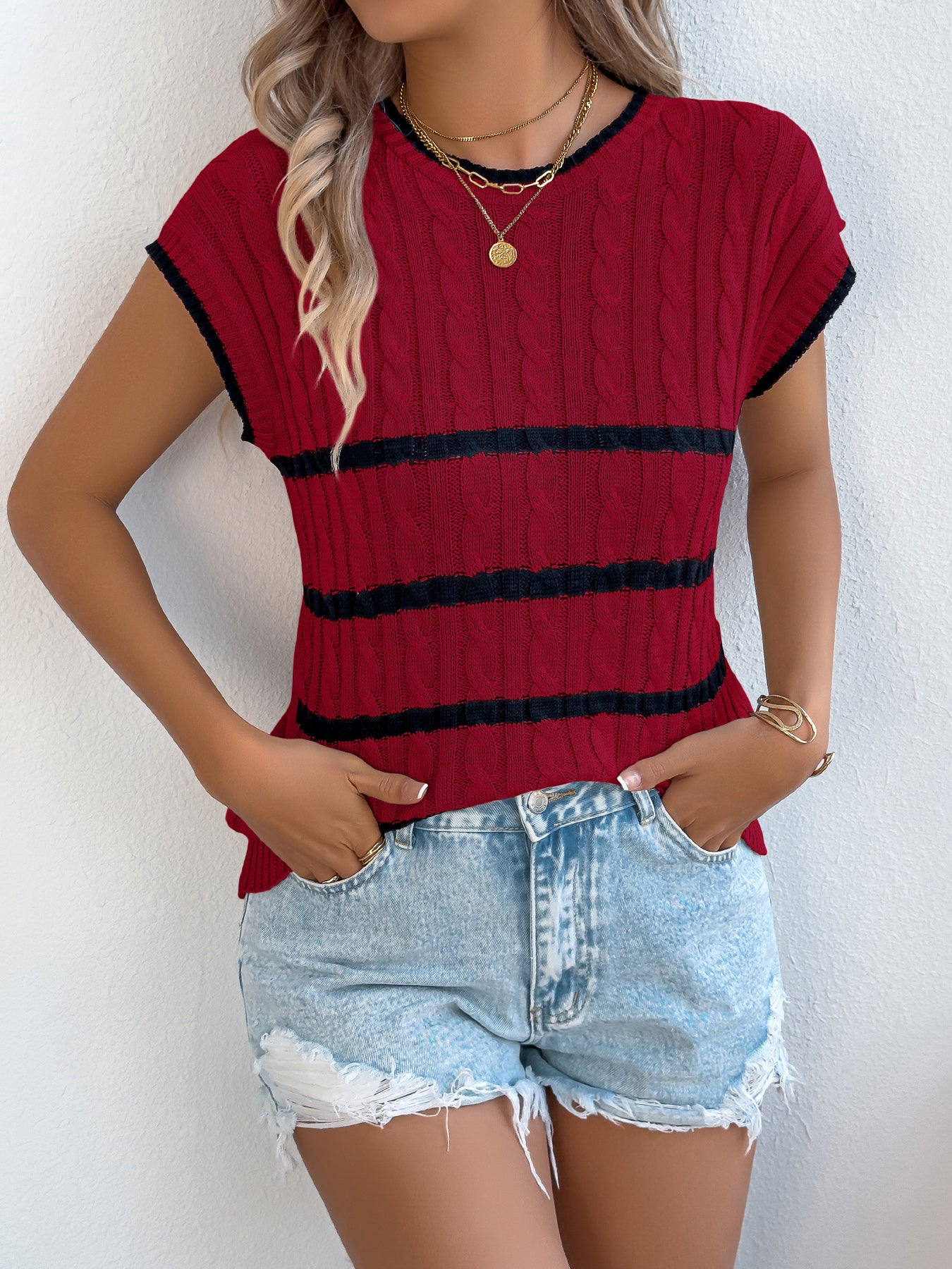 Stripe Cable Knit Top