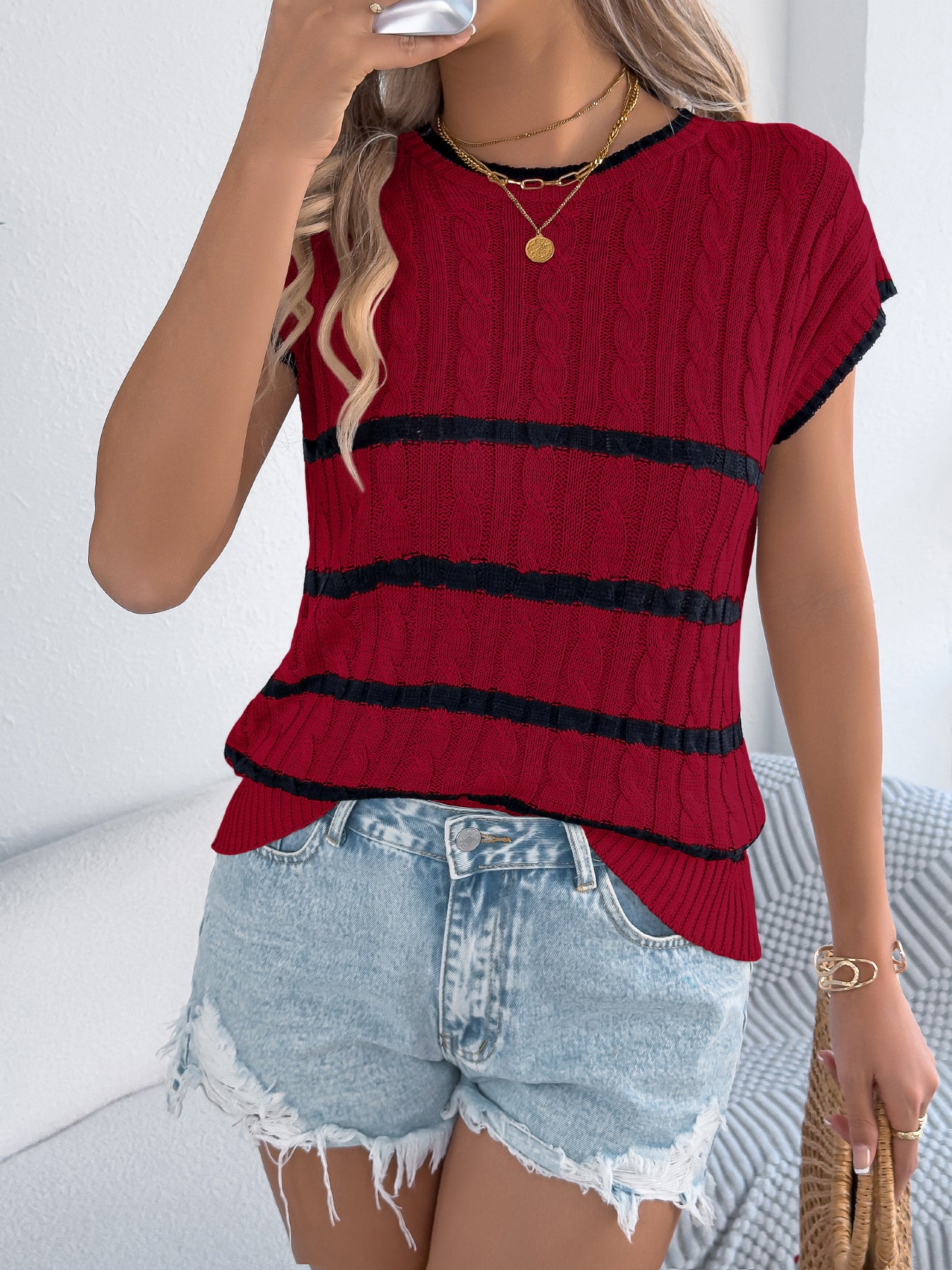 Stripe Cable Knit Top