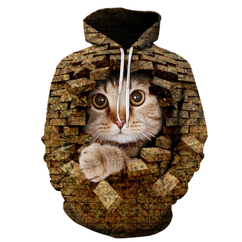 Hoodie Cat Print Streetwear