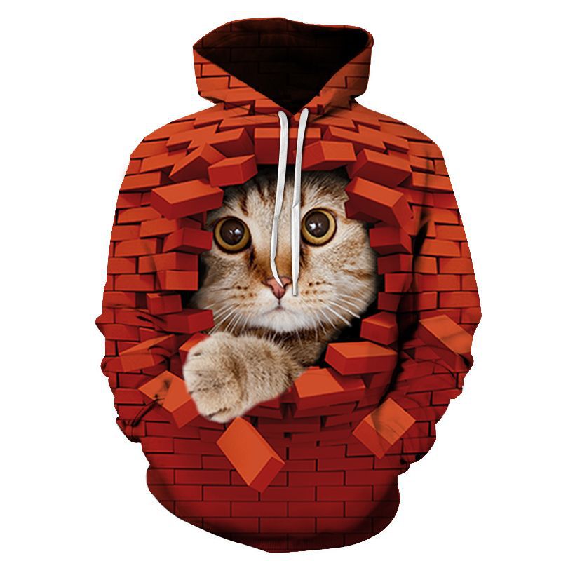 Hoodie Cat Print Streetwear