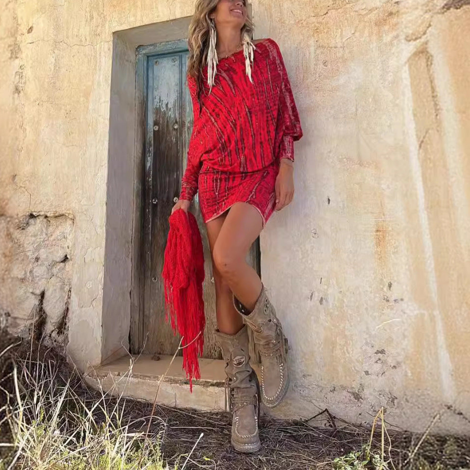 Chic One-Shoulder Batwing Sleeve Mini Skirt