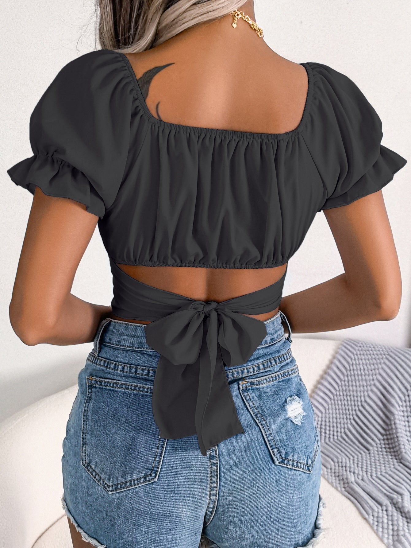 Tie Waist Chiffon Crop Top