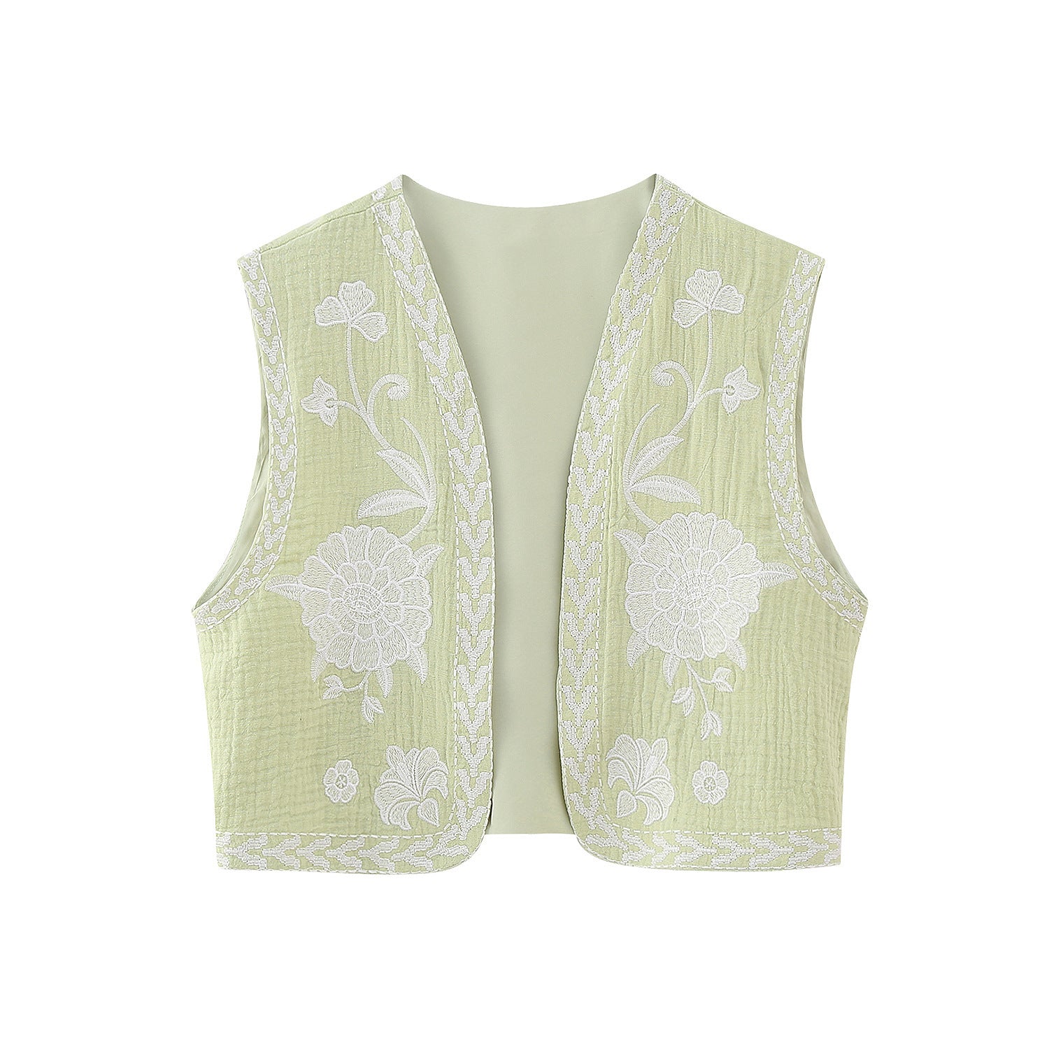 Embroidered Open-Front Vest