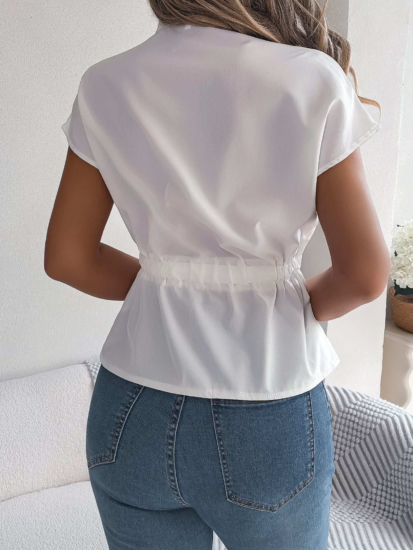 Pullover Short Sleeve Drawstring Waist Style