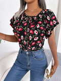 Ruffle Hem Tie Chiffon Blouse