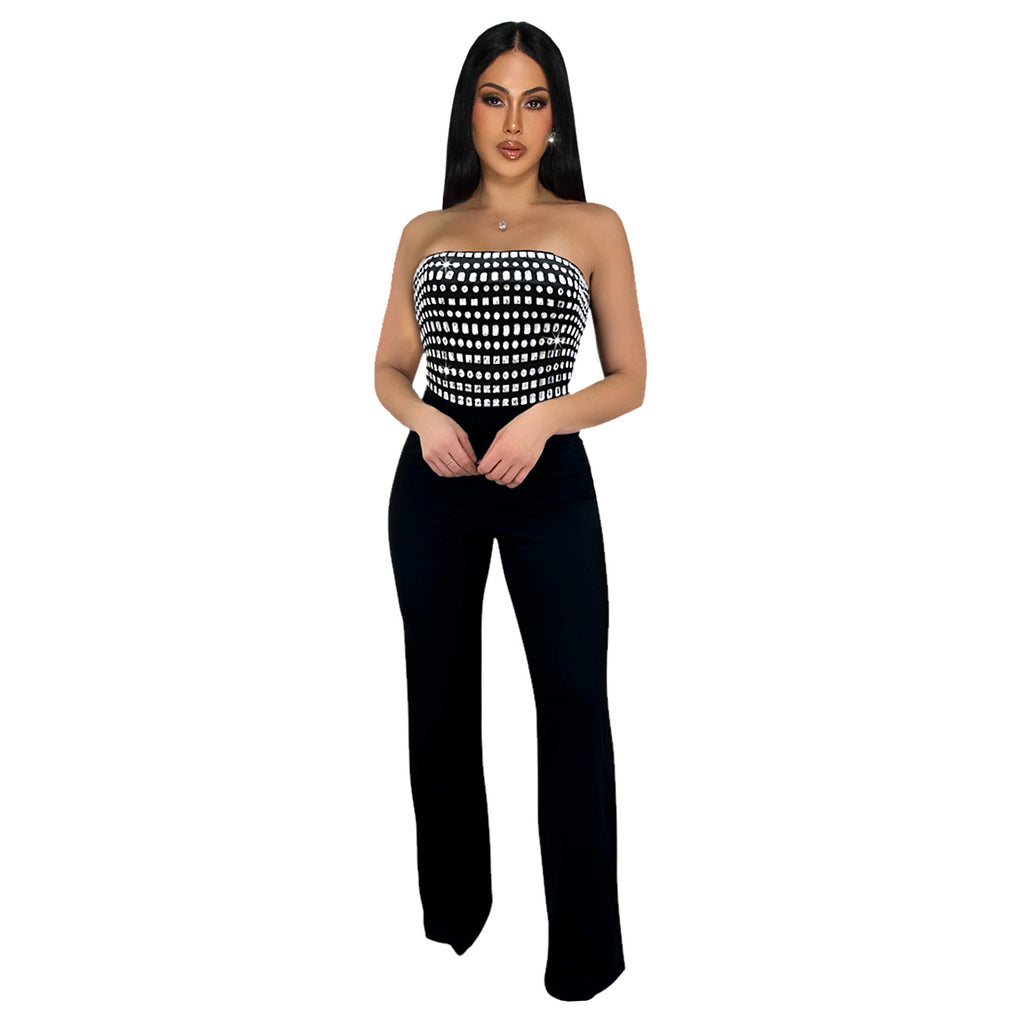 Summer Rhinestone Strapless Slim Fit with Long Pants