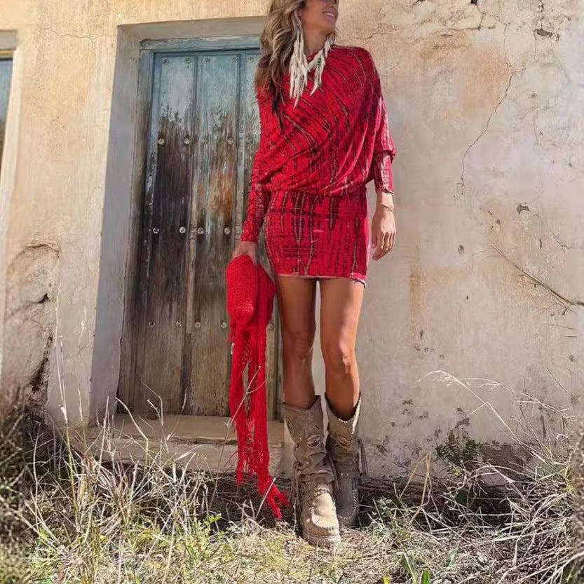 Chic One-Shoulder Batwing Sleeve Mini Skirt