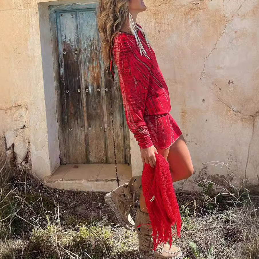 Chic One-Shoulder Batwing Sleeve Mini Skirt