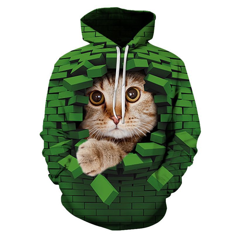 Hoodie Cat Print Streetwear