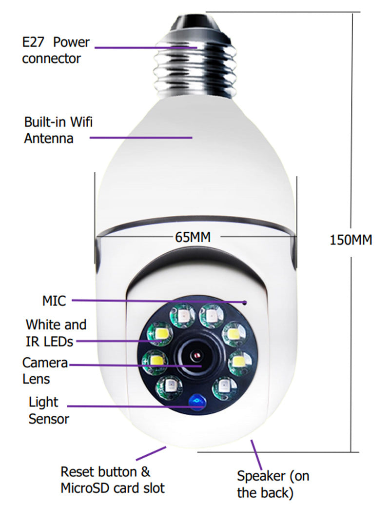 E27 WiFi Bulb 1080P Camera with Motion Alarm & Night Vision