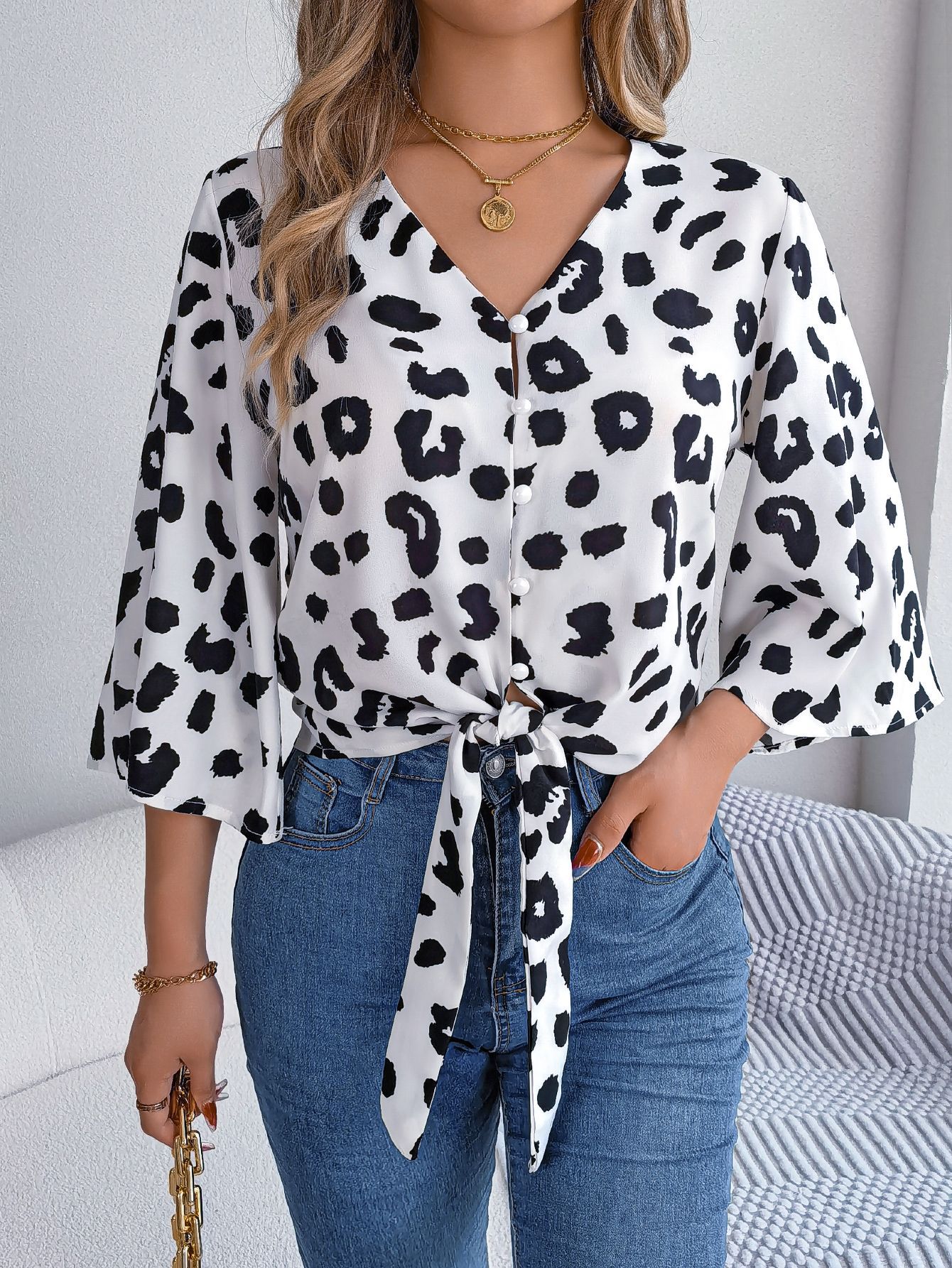 Leopard Print Chiffon Blouse