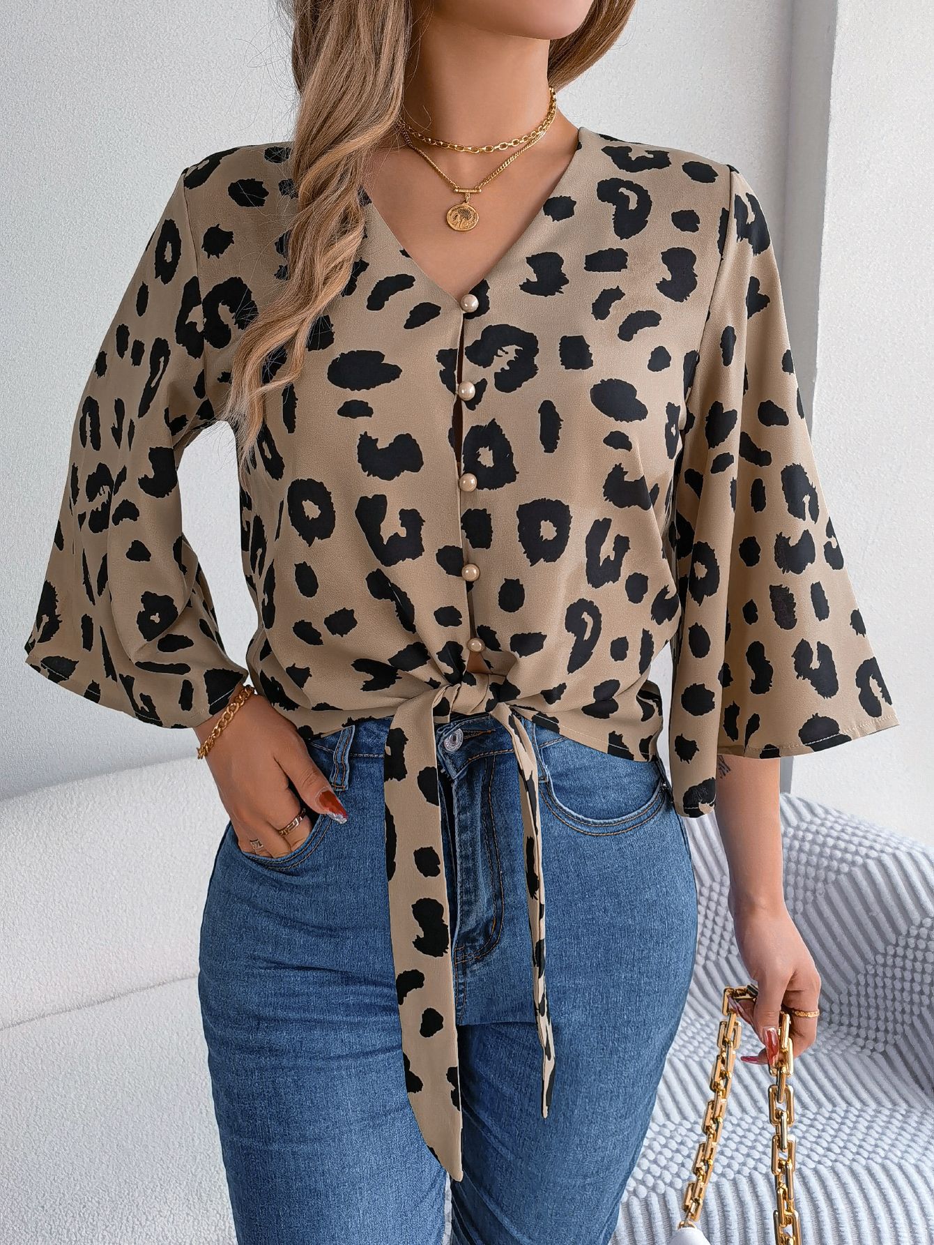 Leopard Print Chiffon Blouse