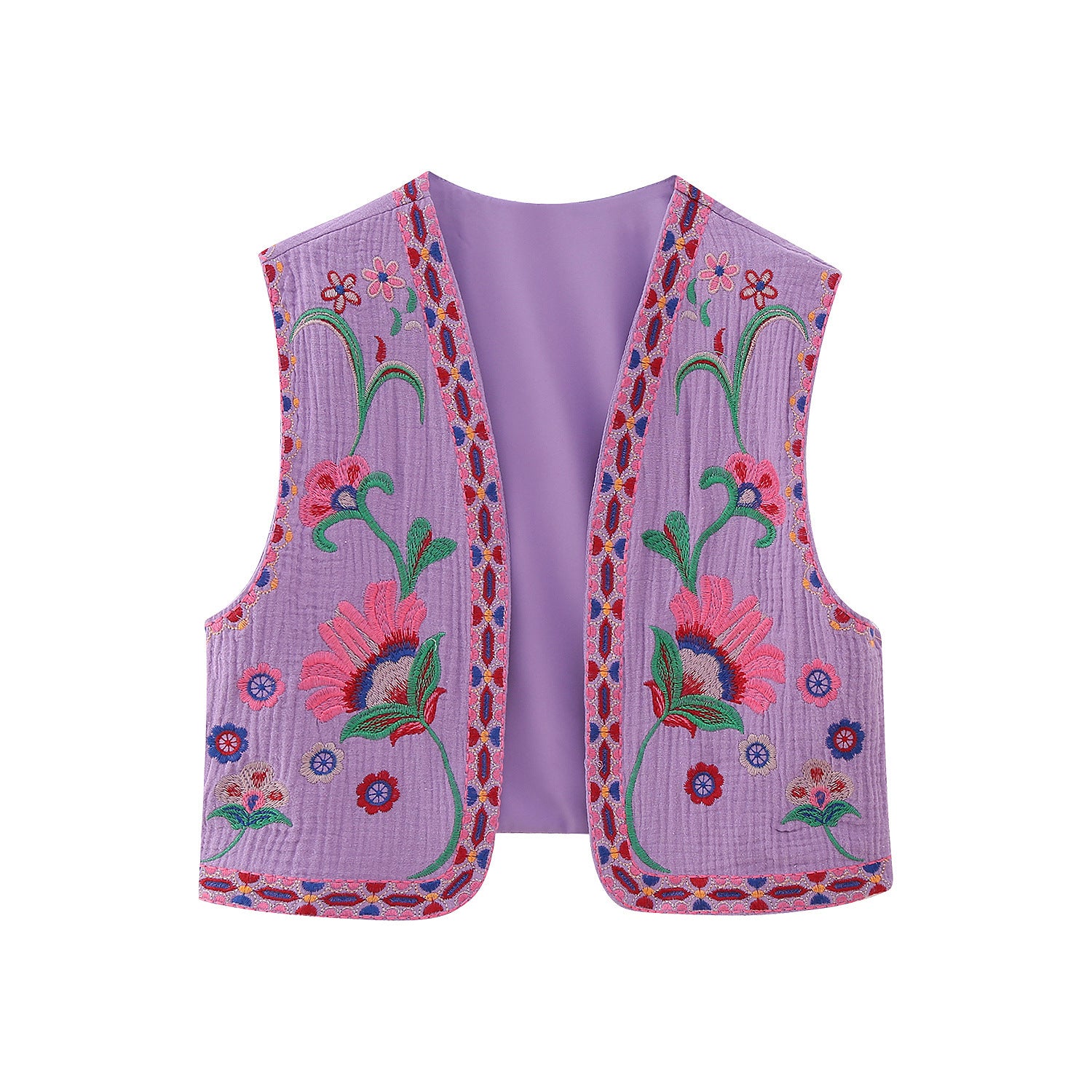 Embroidered Open-Front Vest