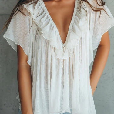V‑Shaped Neck Polyester Blouse