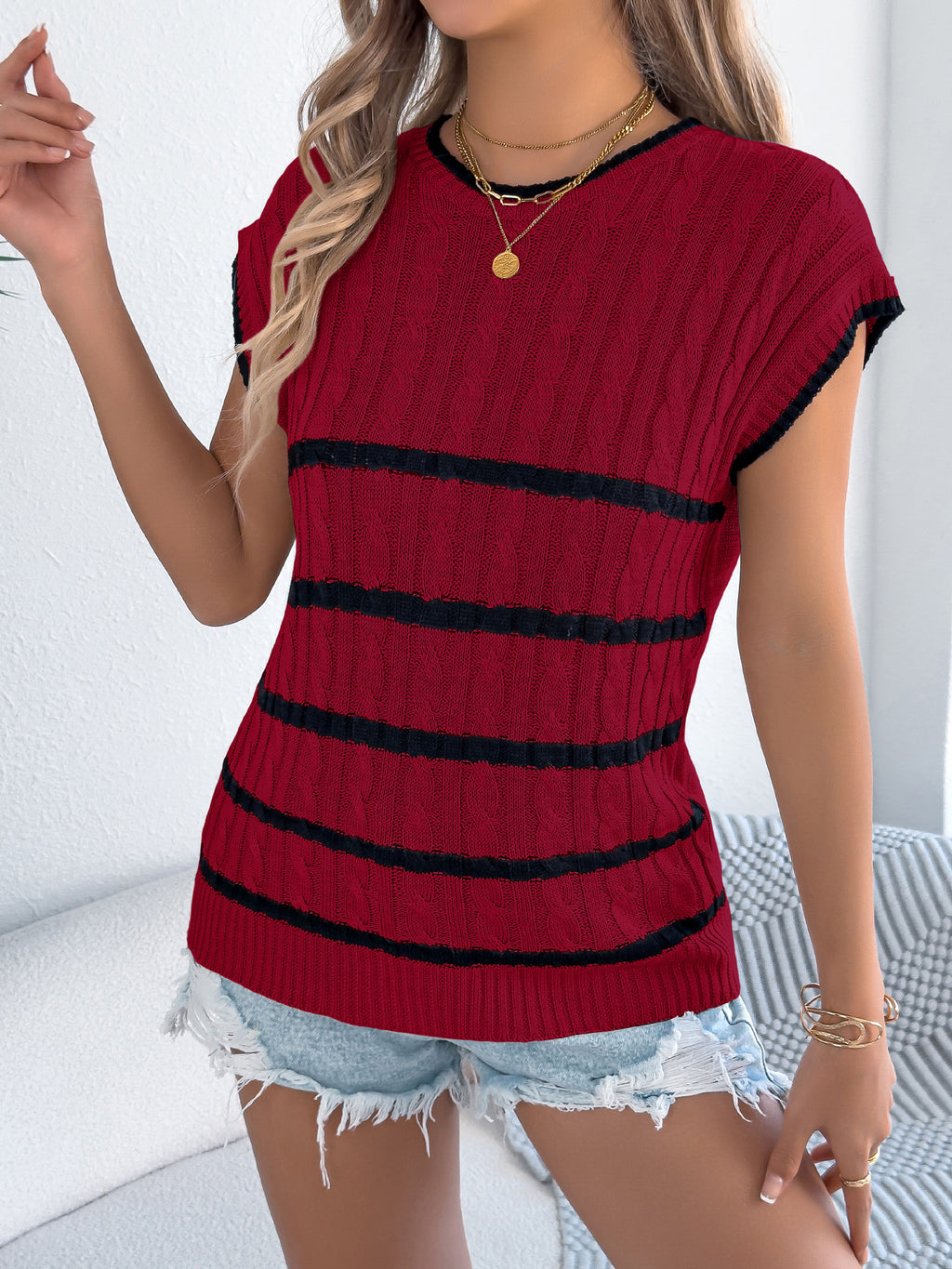 Stripe Cable Knit Top