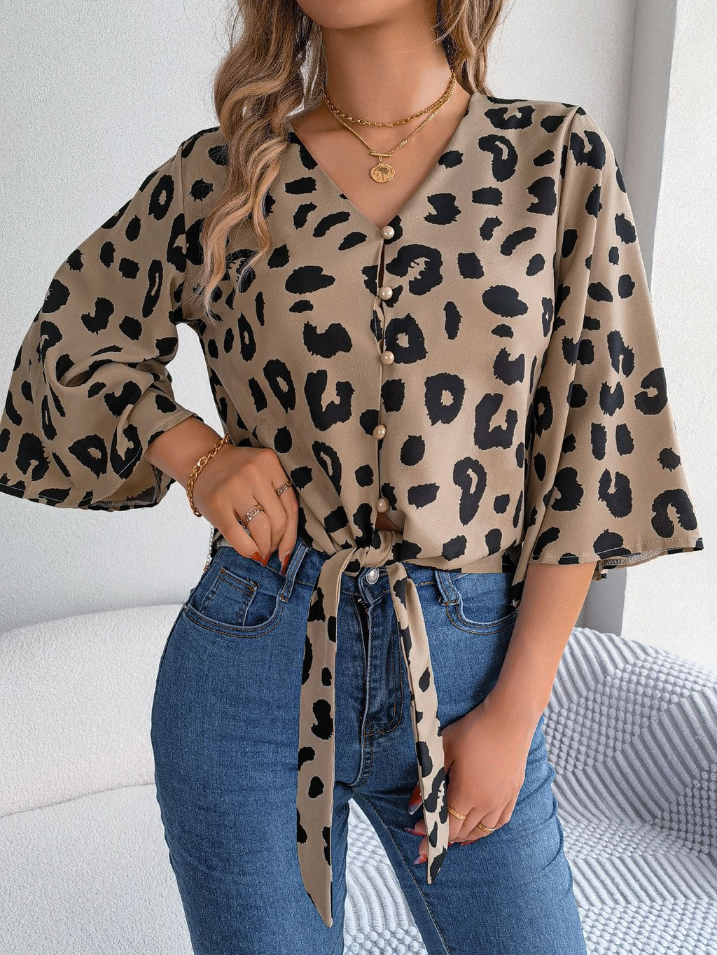 Leopard Print Chiffon Blouse