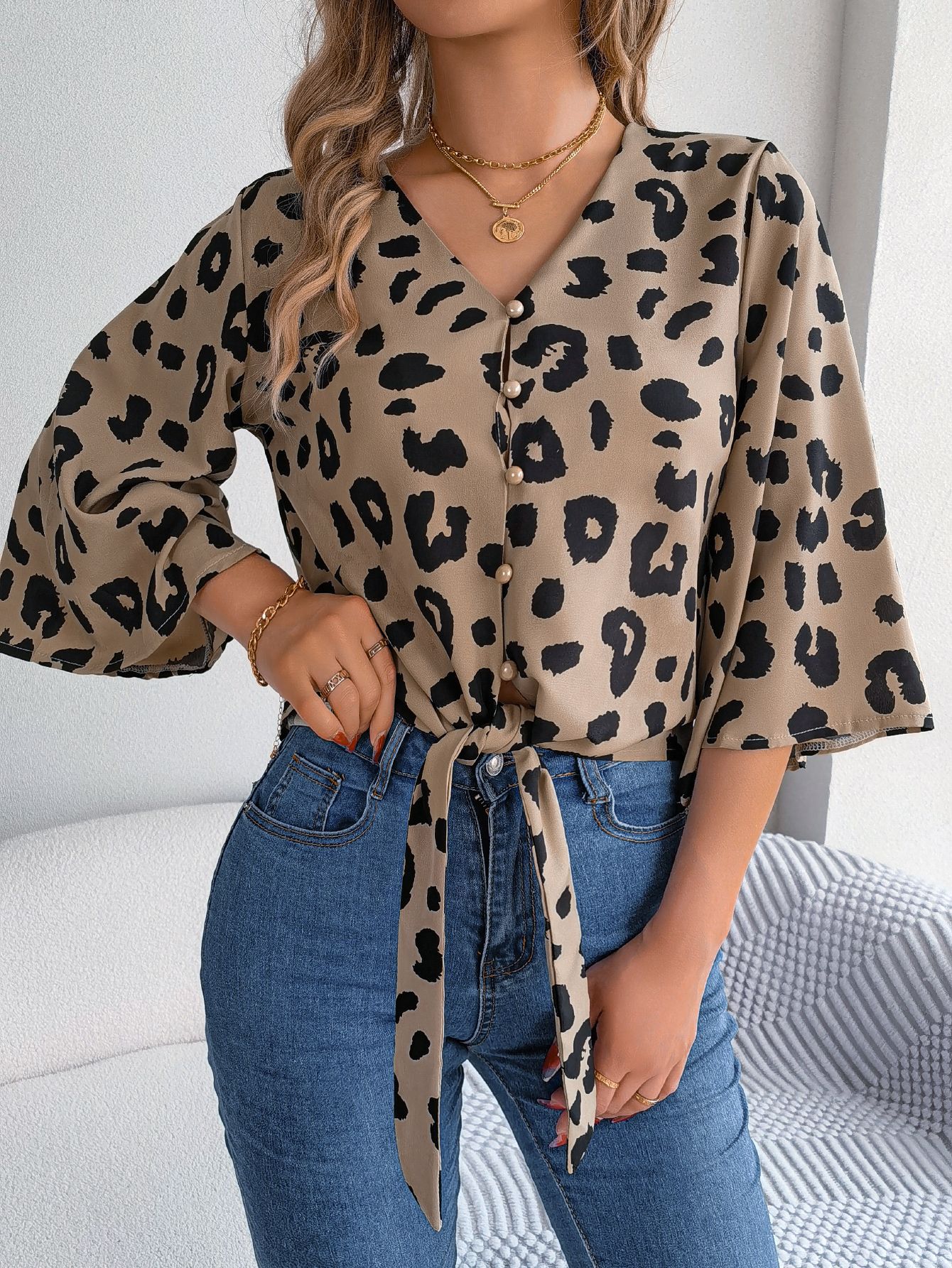 Leopard Print Chiffon Blouse