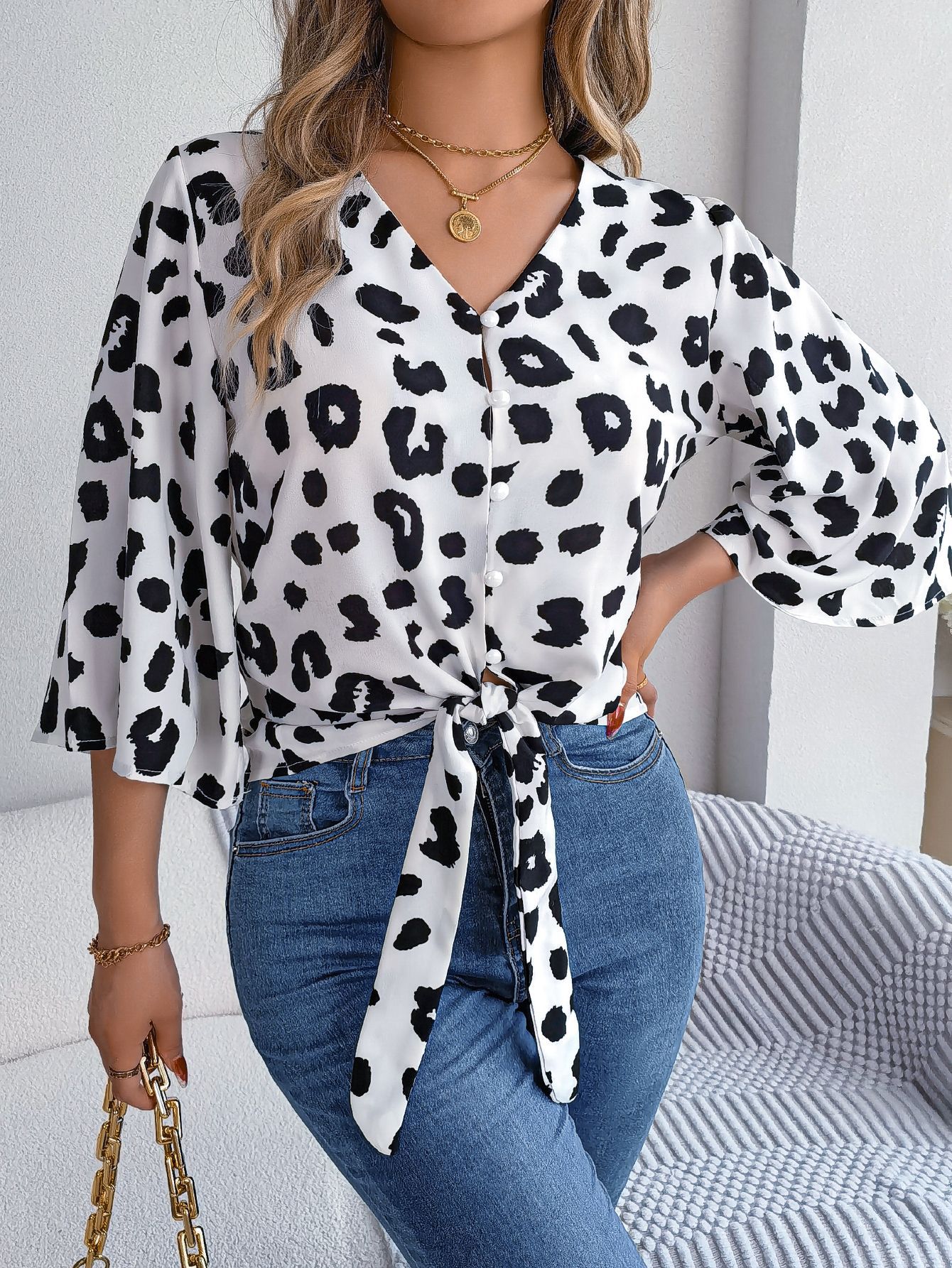 Leopard Print Chiffon Blouse
