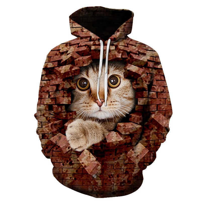 Hoodie Cat Print Streetwear