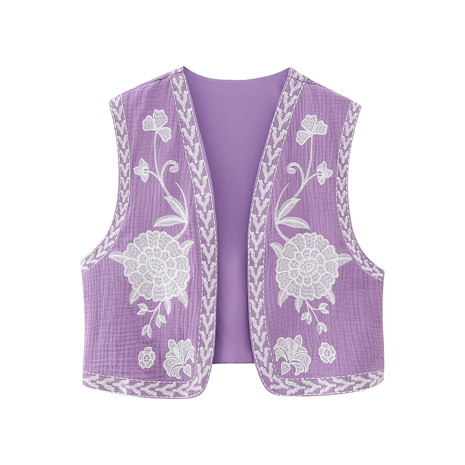 Embroidered Open-Front Vest