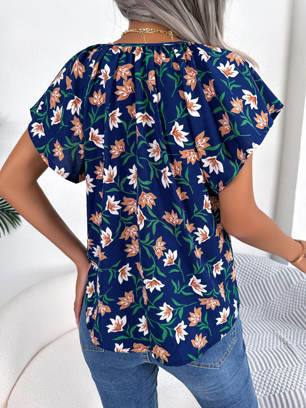 Ruffle Hem Tie Chiffon Blouse