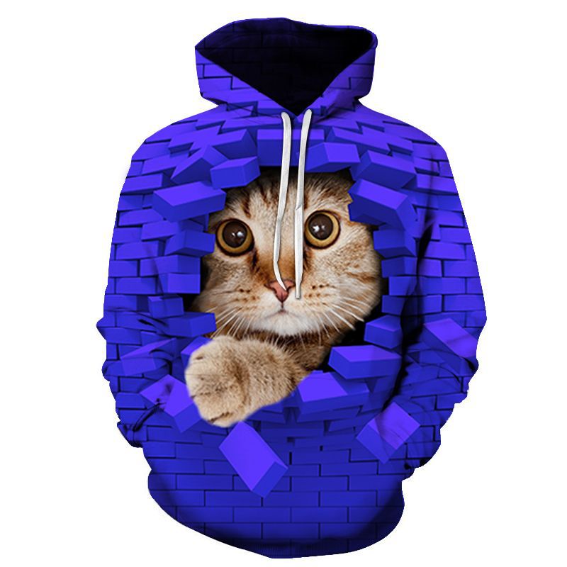 Hoodie Cat Print Streetwear
