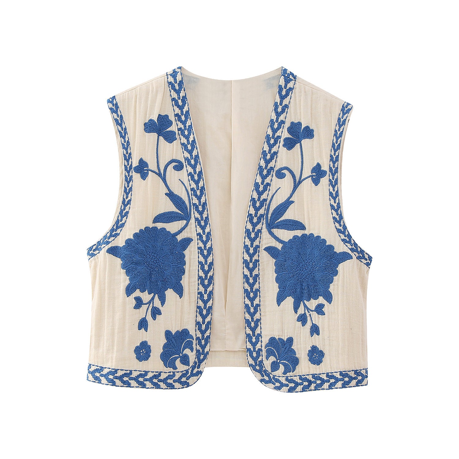 Embroidered Open-Front Vest