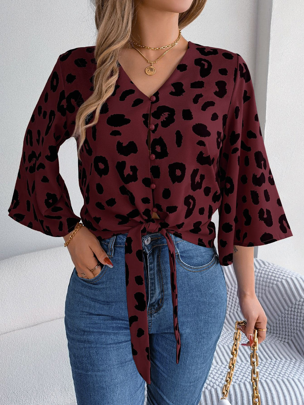 Leopard Print Chiffon Blouse