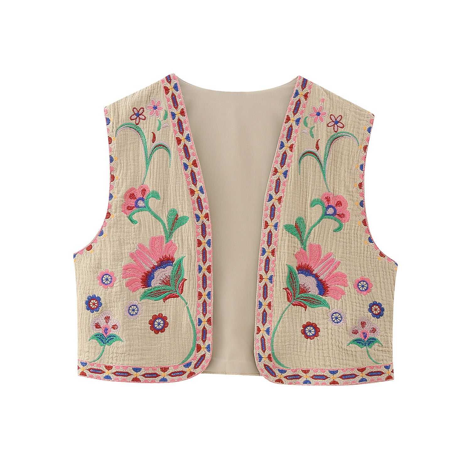 Embroidered Open-Front Vest
